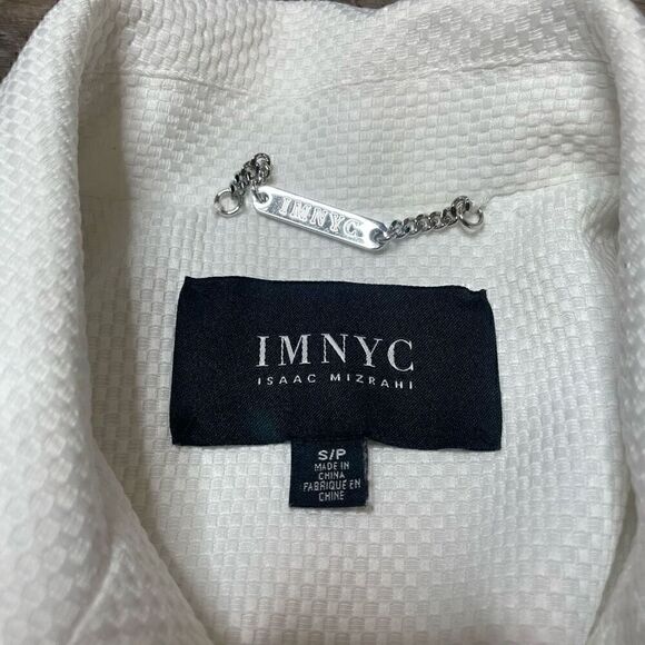 IMNYC Isaac Mizrahi White Jacket Size Small Full Zip Collared Motorcycle Texture - Picture 7 of 12